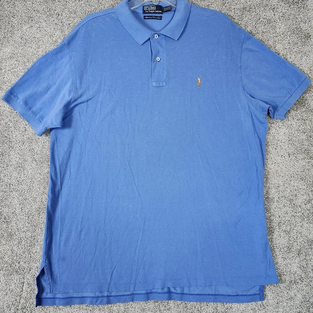 Polo Ralph Lauren Polo Shirt Mens 2XL Blue Mercerized Pima Mesh Classic Fit Pony